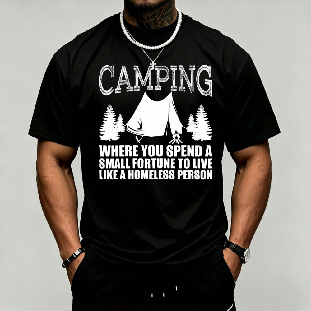 Outdoor Adventure Quotes Short - Kaos Pria Motif Pohon Pinus dan